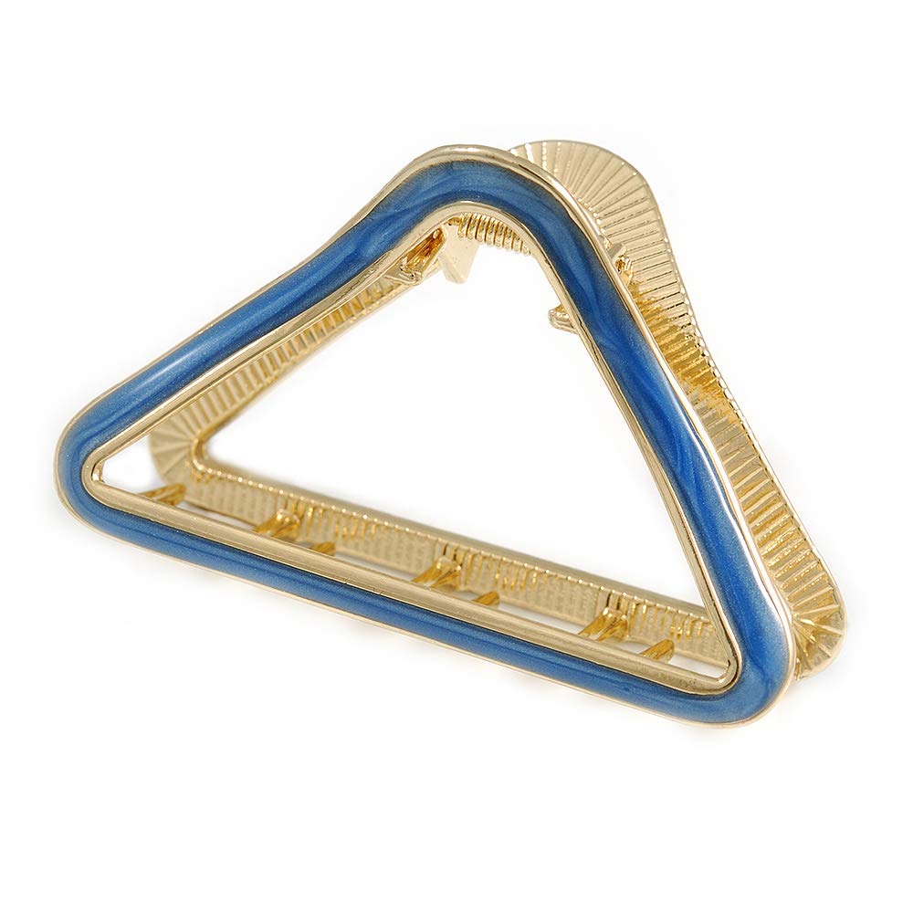 Gold Tone Blue Enamel Triangular Hair Claw/Clamp - 75mm Across