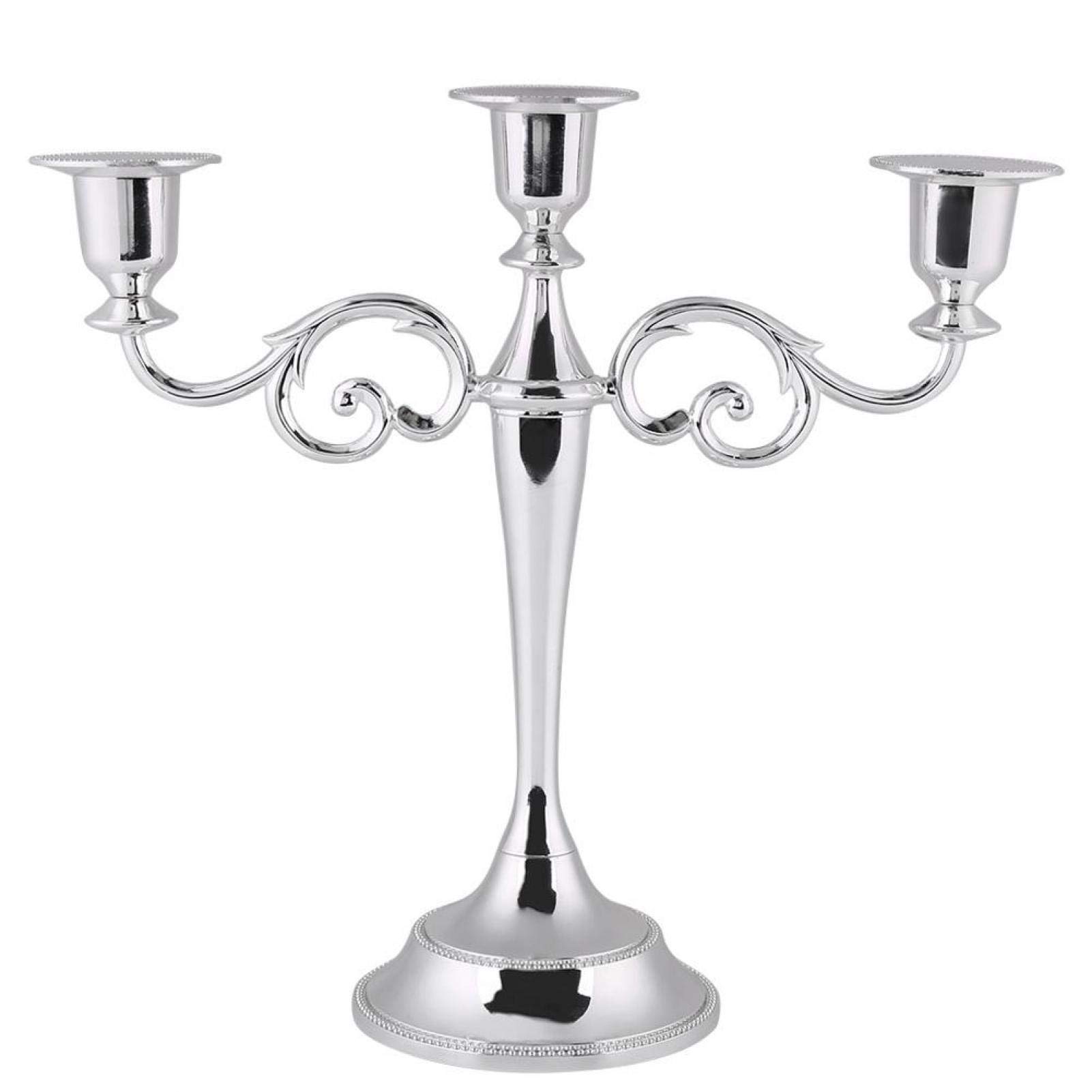 CHICIRIS 3 Arms Candelabra, Metal 3 Arms Candlestick, Beautiful And Elegant Artifact Beautiful Arms Candle Holder Only for Bedroom Home Office Living Room(Silver)