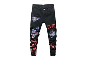 HUNGSON Boy's Skinny Fit Ripped Destroyed Distressed Stretch Slim Jeans Pants