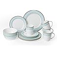 Wpslnwo Fine Bone China Dinnerware Set,16 Pcs Classic Relief Pattern Gilt Edged High Grade Porcelain Tableware Sets For 4 People with Gift Box Packaging