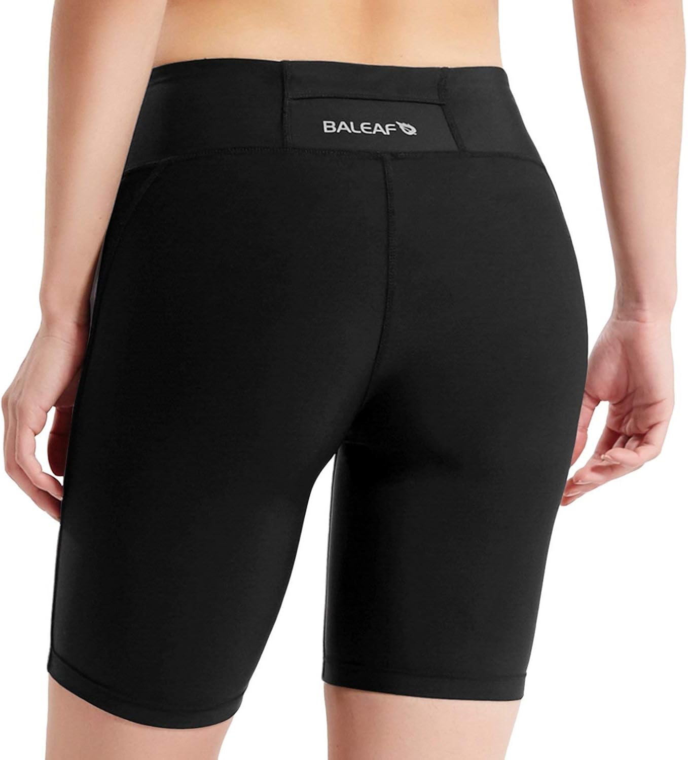 BALEAF Women's 7 Inches Long Compression Running Yoga Spandex Shorts Workout Back Pockets : Clothing