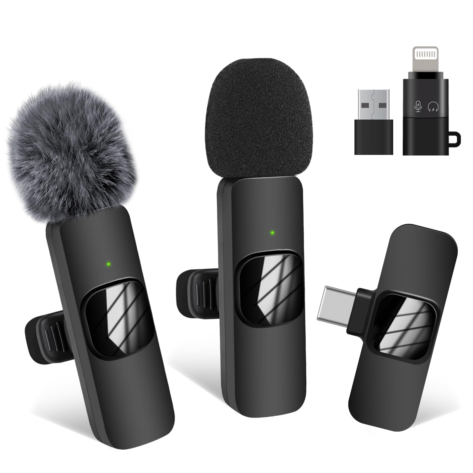 Jsdoin Wireless Microphones Wireless Microphone for iPhone iPad, 2 Mini USB-C Wireless Lavalier Microphone