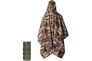 KING MILLS Plus Size Adult Rain Poncho with Hood, Camo Poncho Waterproof, Army Poncho for Camping, Hiking, Fishing, Travel and Outdoors.