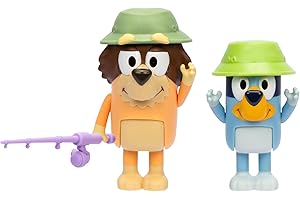 Bluey Fishing with Grandad Action Figure Set of 2, Character Toys with Grandad Figure and Fishing Rod Accessory, Small Action Figures for Kids Ages 3+