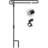 HOOSUN Garden Flag Stand Holder,Yard Flag Holder For Small Flags 12 x 18,Yard Sign Garden Flags Stake For Outside,Small Metal Garden Flag Pole For Yard With Tiger Clip