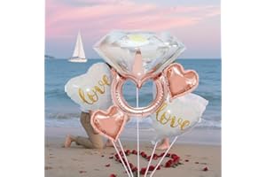 6pcs, Mixed Color Love Foil Balloon with Crystal Ring Embellishment, Large Standing Diamond Aluminum Model Balloon - Perfect 