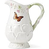 Lenox Butterfly Meadow Floral Ceramic Pitcher | 8.25 x 3 x 7 inch | floral design, table decor | 8.25 inch, 60oz, gift for women, table decor item gift