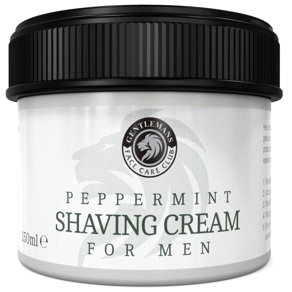 Gentlemans Face Care Club Shaving Cream For Men - Vegan Friendly Peppermint Shave Cream - Extra Large 150ml Pot With ‘Easy Grip’ Lid