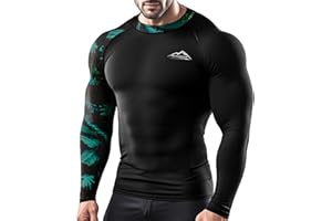 Meterstride Men's Rash Guard Swim Shirts, UPF 50+ Long Sleeve Compression Shirt Baselayer Skins for Jiu Jitsu BJJ