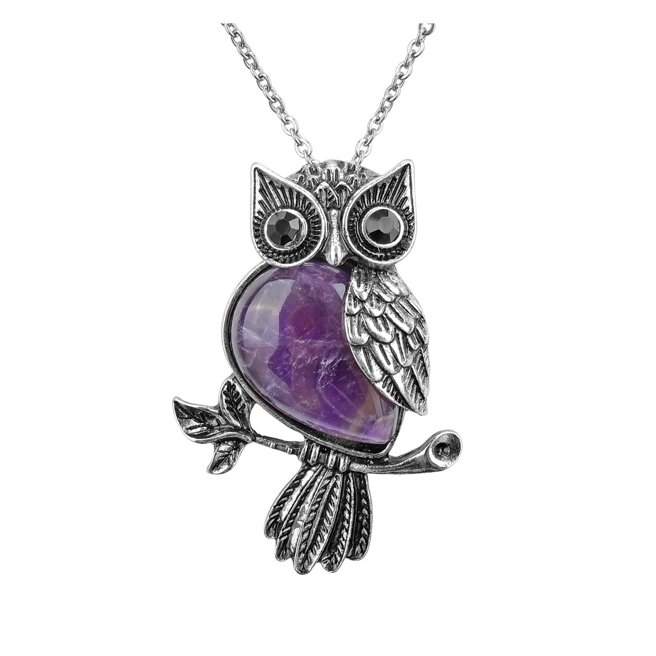 Jovivi Owl Gifts Owl Necklace Healing Crystal Stones Pendant Necklaces for Women Men Natural Amethyst Rose Quartz Gemstone Jewelry for Reiki Spiritual Energy Lucky, 2" x 1.34 inches, Stone