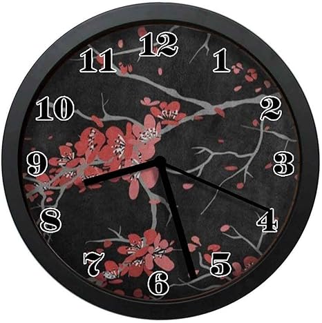 Amazon Co Jp 壁掛け時計 ブラックレッド桜桜の花おしゃれ掛け時計ートでスタイリッシュな装飾的な掛け時計 12インチ ホーム キッチン