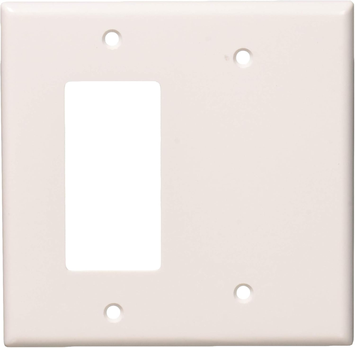 Leviton 80608-W 2-Gang 1-Blank 1-Decora/GFCI Device Combination Wallplate, Midway Size, Thermoset, White - Blank Wall Plates - 
