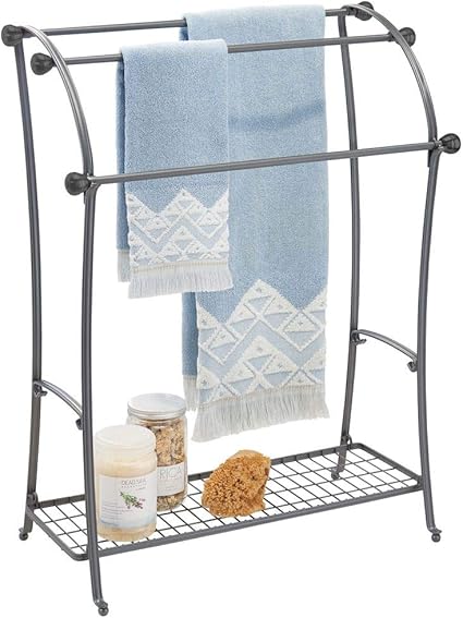 mDesign Colgador de toallas – Toalleros de pie con 3 barras – Cuelga