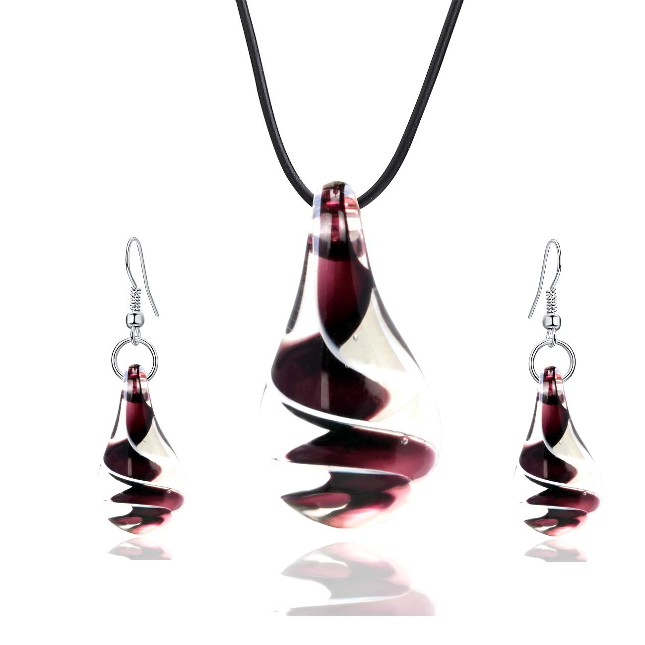 Aituo Murano Inspired Design Personality Spiral Tornado Style Coloured Glaze Necklace Earrings Set (Black)