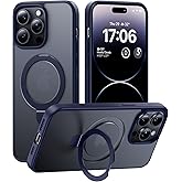 CellEver Strong Magnetic for iPhone 13 Pro Max Case with Ring Stand [Military Grade Drop Tested] [Compatible with MagSafe] Slim Translucent Matte Phone Case (6.7") - Navy Blue