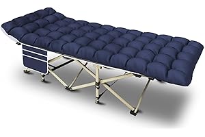 YELLOW JACKET Camping Cot with Mattress for Adults, Folding Sleeping Cot 600lbs Max Load, Portable Camping Cot with Carry Bag, 28" Wide Cot for Camping, Home,Office,Travel (Blue)