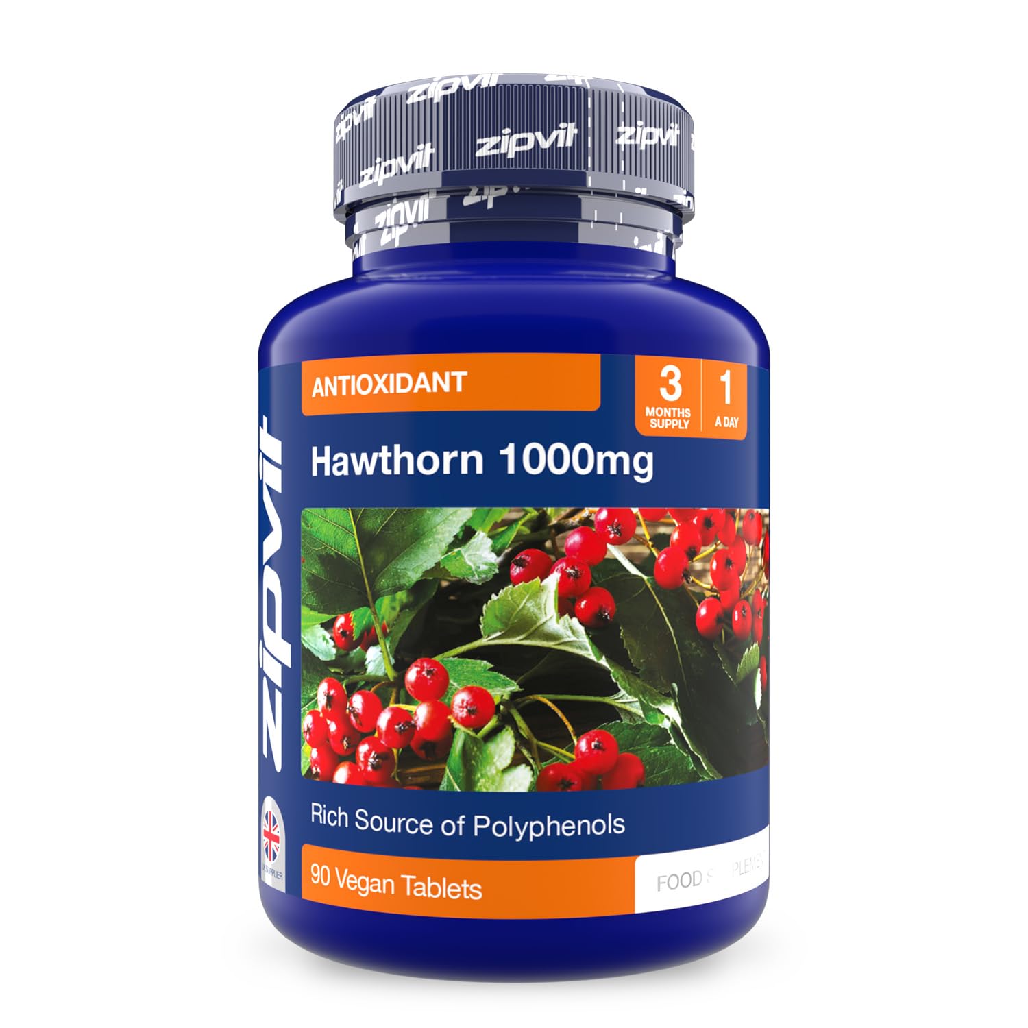 Zipvit Hawthorn Berry Leaf Tablets 1000mg, 90 Vegan Hawthorn Tablets 3 Month Supply