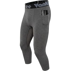 VanKee 3/4 Men's Compression Pants Leggings with Pockets Quick Dry Workout Athletic Baselayer Bottoms Running Tights