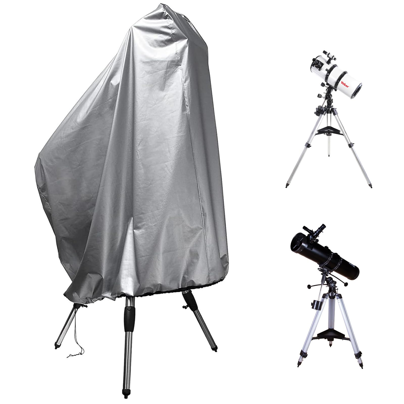 ZOALXZNT Waterproof Telescope Cover, Telescope Protective Cover with Adjustable Rope, Dustproof, Anti-UV, 420D Oxford, Silver, 160 x 120 cm
