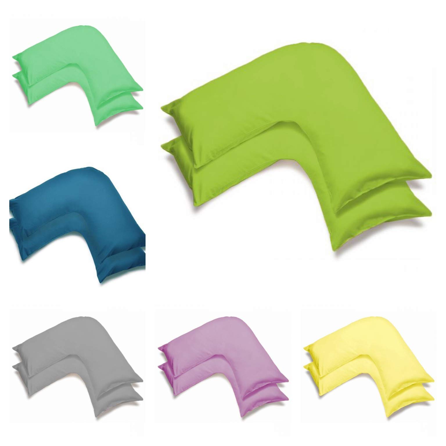 2 Pack Poly-Cotton Plain Dyed V Shaped Pillow Cases Covers - Orthopedic Pregnancy Maternity Back & Neck Support Nursing V Pillowcase Pair (Lime Green)
