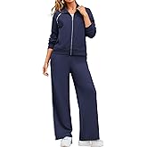 Glamaker Womens 2 Piece Sweat Sets Long Sleeve Zip Up Wide Leg Sweatsuits Travel Sets Athletic Track Suits Fall Outfits
