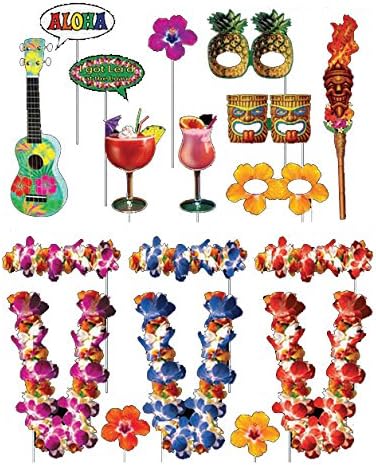 Luau Hawaiian Themed Photo Booth Props - Perfect for Backyard Parties, Holidays, Summer Festivals, Hawaiian Celebrations, Beach and Tiki Pool Parties, Wedding and Birthdays