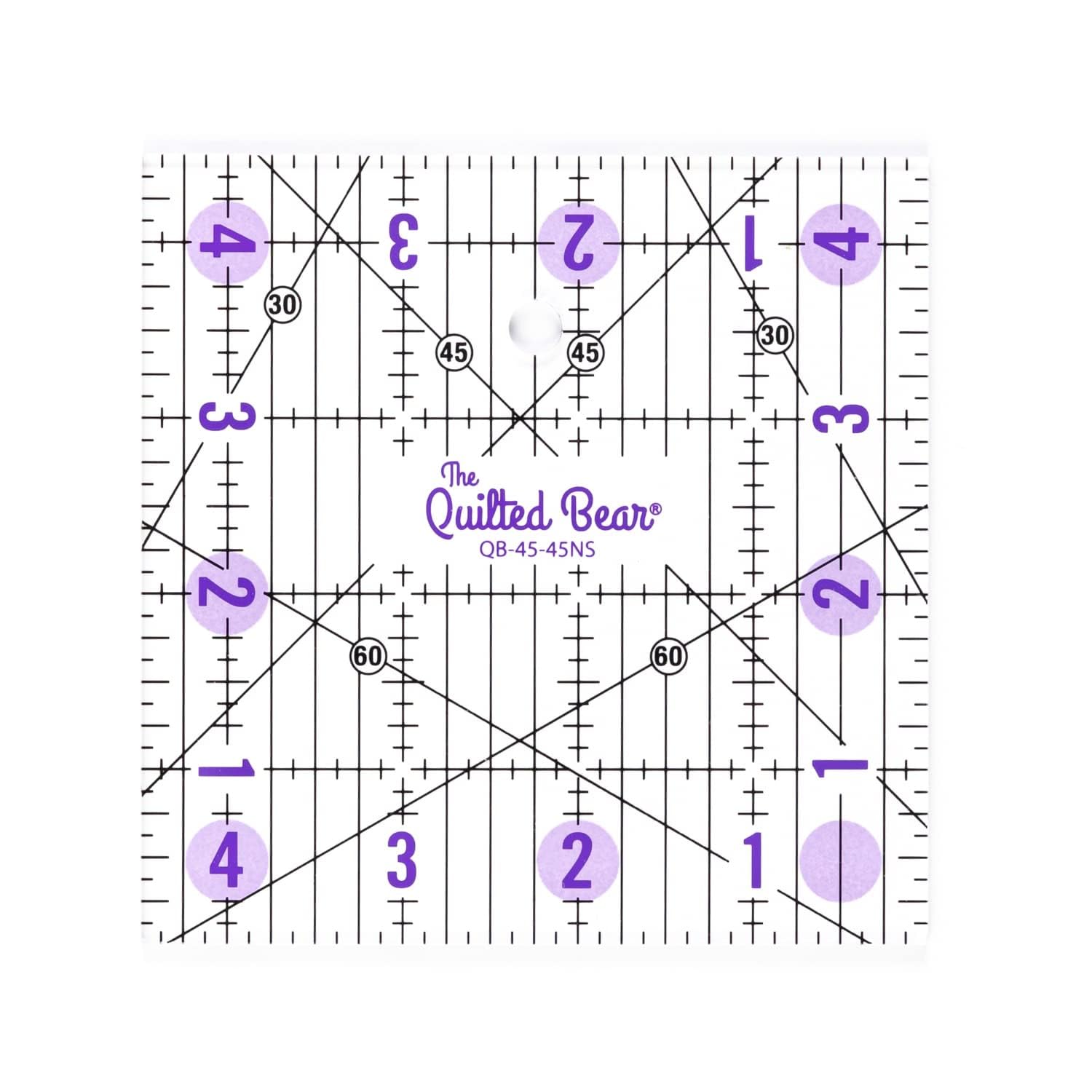 The Quilted Bear Quilting Rulers - Transparent Acrylic Non-Slip Quilting & Sewing Ruler with Precise Black Lines & 30, 45 & 60 Degree Angles - Essential Tool for Perfect Sewing Results (4.5" x 4.5")