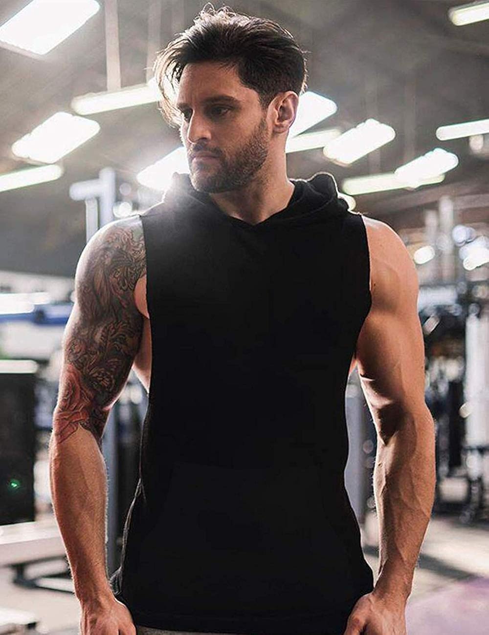 mens sleeveless gym hoodies