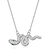 Rnivida 925 Sterling Silver Snake Pendant Necklace with Green CZ Eyes,Women's Snake Charm Jewelry