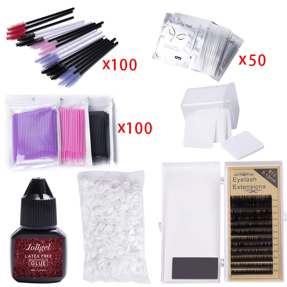 Eyelash Extension Supplies Kit 10ML LatexFree Glue + Flat Extensions 0.15 D Curl