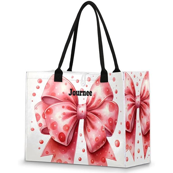 Preppy Pink Bow Canvas Tote Bag - Reusable Grocery & School Bag, Cute Shoulder Bag For Work, Travel, Or Shopping - View #13