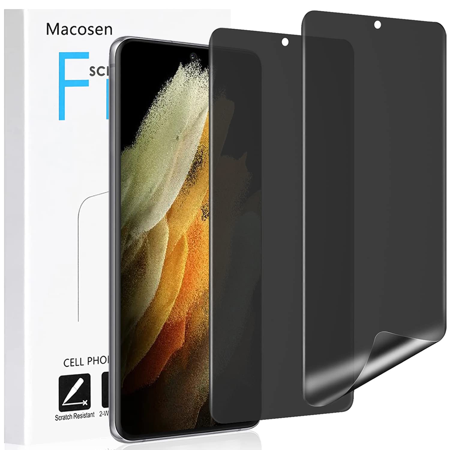 Photo 1 of [2 Pack]Galaxy S21 Ultra Privacy Screen Protector Support Fingerprint Sensor Full Adhesive Soft Film,Maxsoco 2-Way Anti Spy Case Friendly Nano Shield[Not Glass](6.8inch),2021 Galaxy S21 Ultra 5G