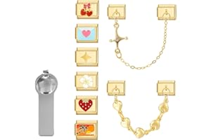 papasgix Italian Charm Bracelet Charms Gold Pack Links Bulk with Opening Tool Chain-Link 9mm Italian Charms Hanging Chain Ita