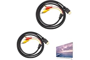 HDMI to RCA Cable, Male to 3 Female AV Video Audio Component Converter Adapter, 1080P, Black, 5ft/1.5m (2pcs)