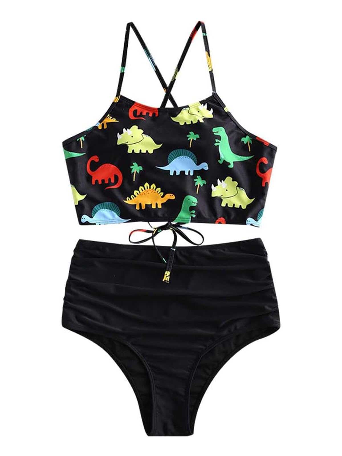 Photo 1 of ZAFUL Women's Crisscross Ruched High Waisted Bottom Bikini Set Two Piece Swimsuit Tankini Cute Bathing Suit,S