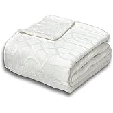 Serenhom Soft Cozy Fleece Throw Blanket, 50x60 Inches – Lightweight Plush Blanket for Couch, Fuzzy 3D Jacquard Design, for Sofa, Bed & Travel - Ivory White