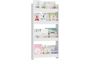 MAHANCRIS Kids Bookshelf, 4-Tier Nursery Shelves for Wall, Wall Mounted Book Shelf for Kids Room, Floating Children's Bookcas