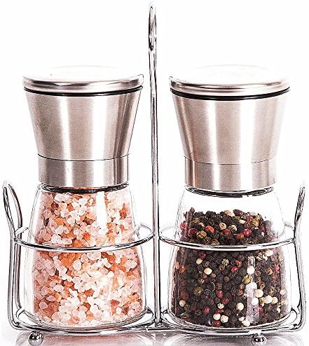 Salt and Pepper Grinder Set, IVIDA Manual Grinder Adjustable Coarseness and Unique Stainless Steel &amp; Glass Body