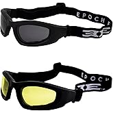 Epoch Eyewear Padded Motorcycle Goggles 2 Pair Black Frames w/Smoke and Yellow Lenses
