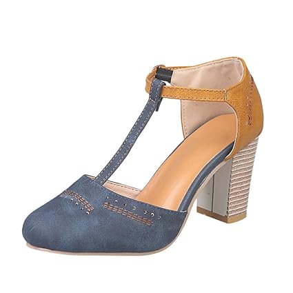 LILIHOT Frauen runder Kopf dick mit Sandalen mit hohen Absätzen einzelne Schuhe Damenschuhe Plateau Sandalen High Heels Platt