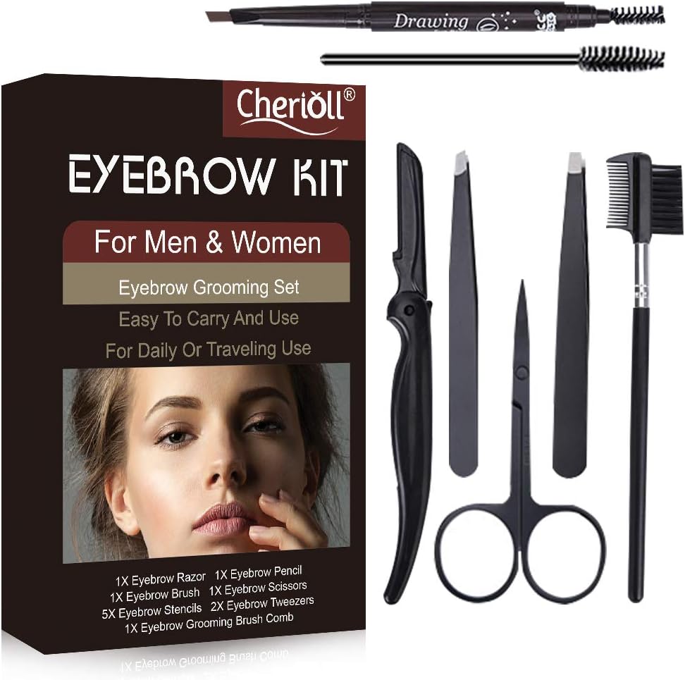 Eyebrow Kit, Eyebrow Grooming Set, Eyebrow Tweezers Set, Professional Stainless Steel Eyebrow Tweezers Kit for Women/Men include Razor Eyebrow Brush Eyebrow Pen, Bites Tight with Travel Case: Home Improvement