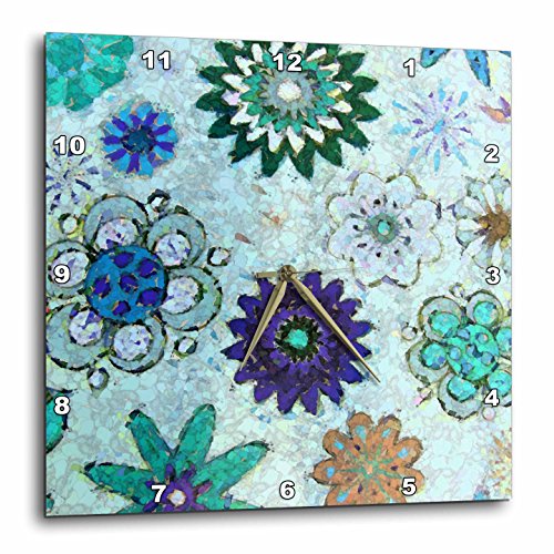 3dRose Mosaic Blues - blue and gold Wall Clock, - Mosaic clock