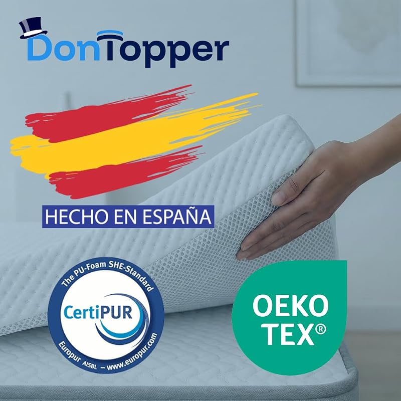 Topper Viscoelástico 90x190 cm – Grosor 8 cm | Fabricado en España | Alivia la Presión | Reduce la Tensión Corporal | 100 % Viscoelástica | Funda Transpirable Desenfundable y Lavable | CertiPUR — foto 8 de 8