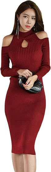 ｊｑｂｆｌレディース ワンピース ニット 長袖 ロング丈 タイトワンピース 無地 オフショルダー おしゃれドレス ワンピ 肩出し セクシー ニットワンピース 秋 冬 Freesizeワインレッド ワンピース チュニック 通販 Amazon