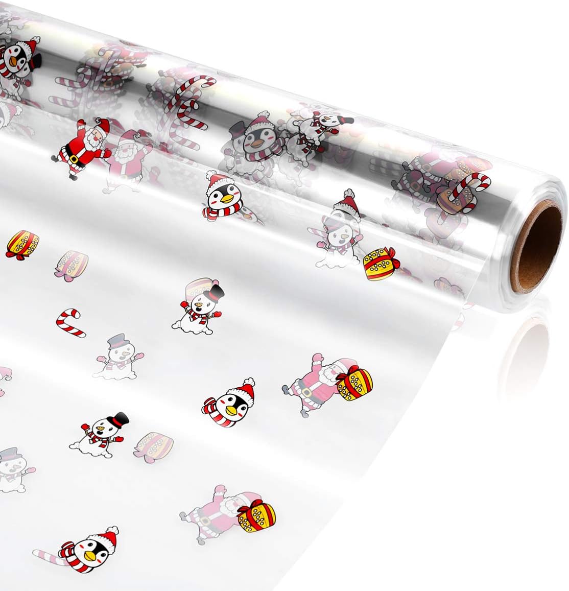 TOYANDONA Plain Clear Cellophane Wrap 3 Mil Thickness Florist Cellophane Wrap Roll Santa Claus Pattern Design Cellophane Bags to & Crafts (3000x80cm)