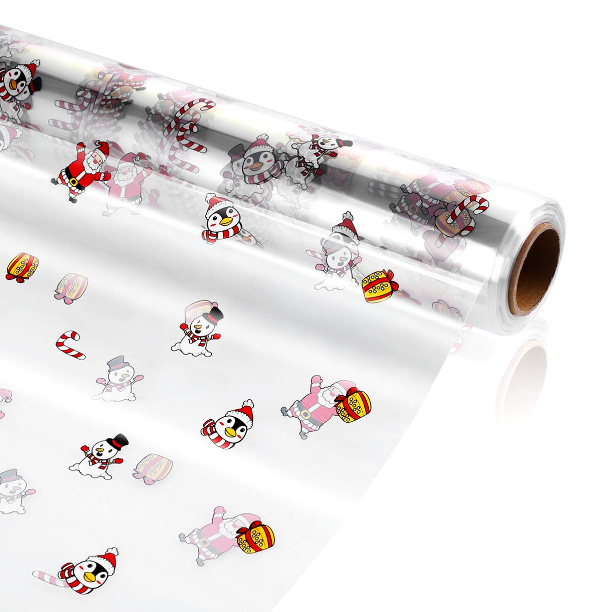 TOYANDONA Plain Clear Cellophane Wrap 3 Mil Thickness Florist Cellophane Wrap Roll Santa Claus Pattern Design Cellophane Bags to & Crafts (3000x80cm)