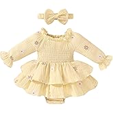 Happy Town Baby Girl Romper Cute Infant Girls Cotton Clothes Long Sleeve Dress with Headband Fall Winter Outfits