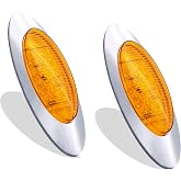 FZSSHYG 2Pcs 6.6in Oval Amber LED Side Marker Lights Trailer Clearance Lights Front Rear Turn Signal Running Tail Light Kits Waterproof Sealed Chrome Surface Mount for Truck Pickup RV Vans (16Leds)