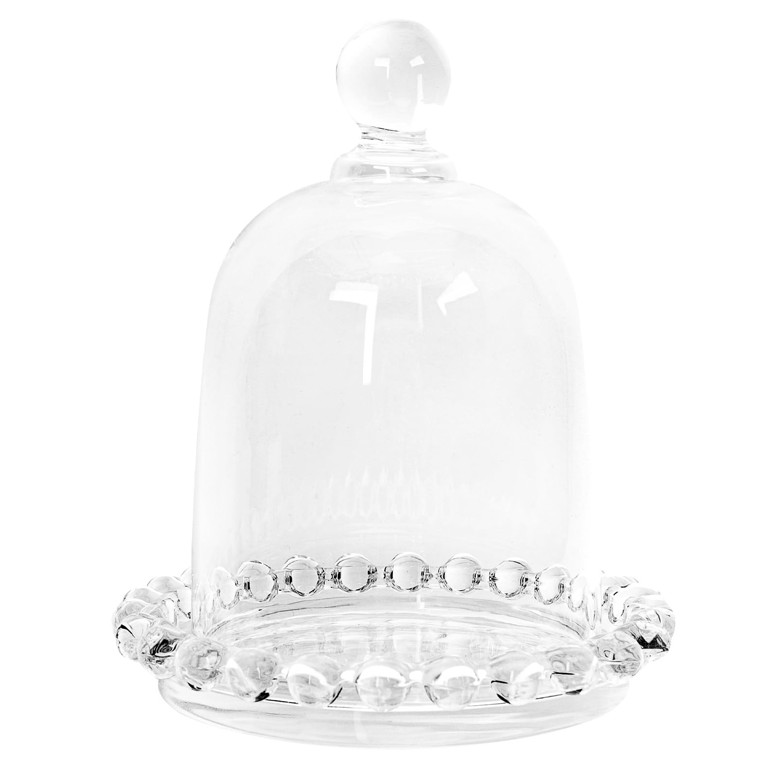 Luxshiny Glass Cake Dome Small Cake Display Cover with Ceramic Serving Tray Globe Dome Bell Jar Glass Candle Cup for Dessert Fruits（11.5x9.5cm）