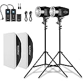 Godox Professional Studio Strobe Flash Lights Kit for Photography, Softbox Lighting Kit, 2x180W 5600K Monolights with Trigger